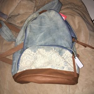 blue jean and lace backpack!!